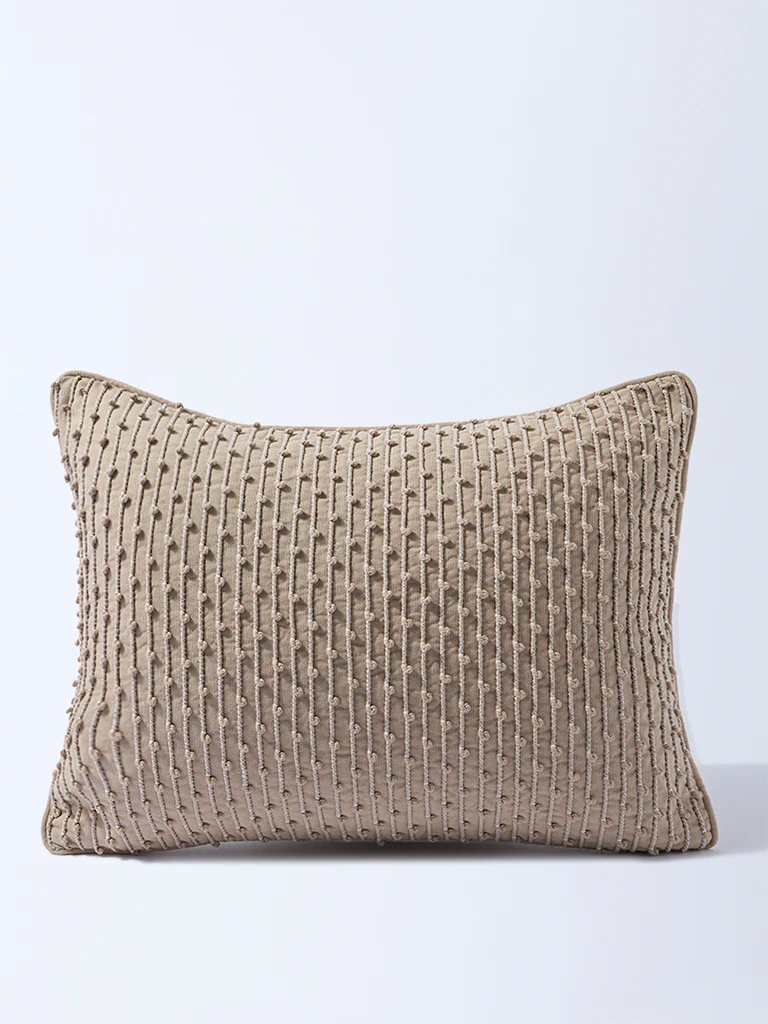 Westside Home Beige Knot Detailed Cushion Cover