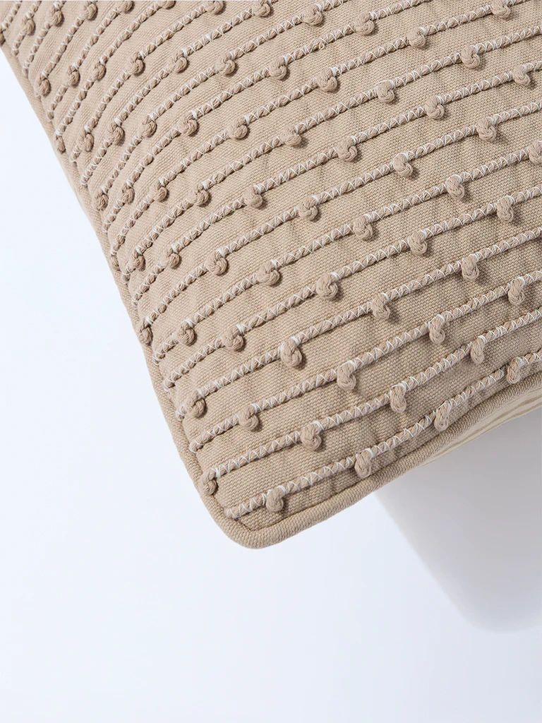 Westside Home Beige Knot Detailed Cushion Cover - Image 3