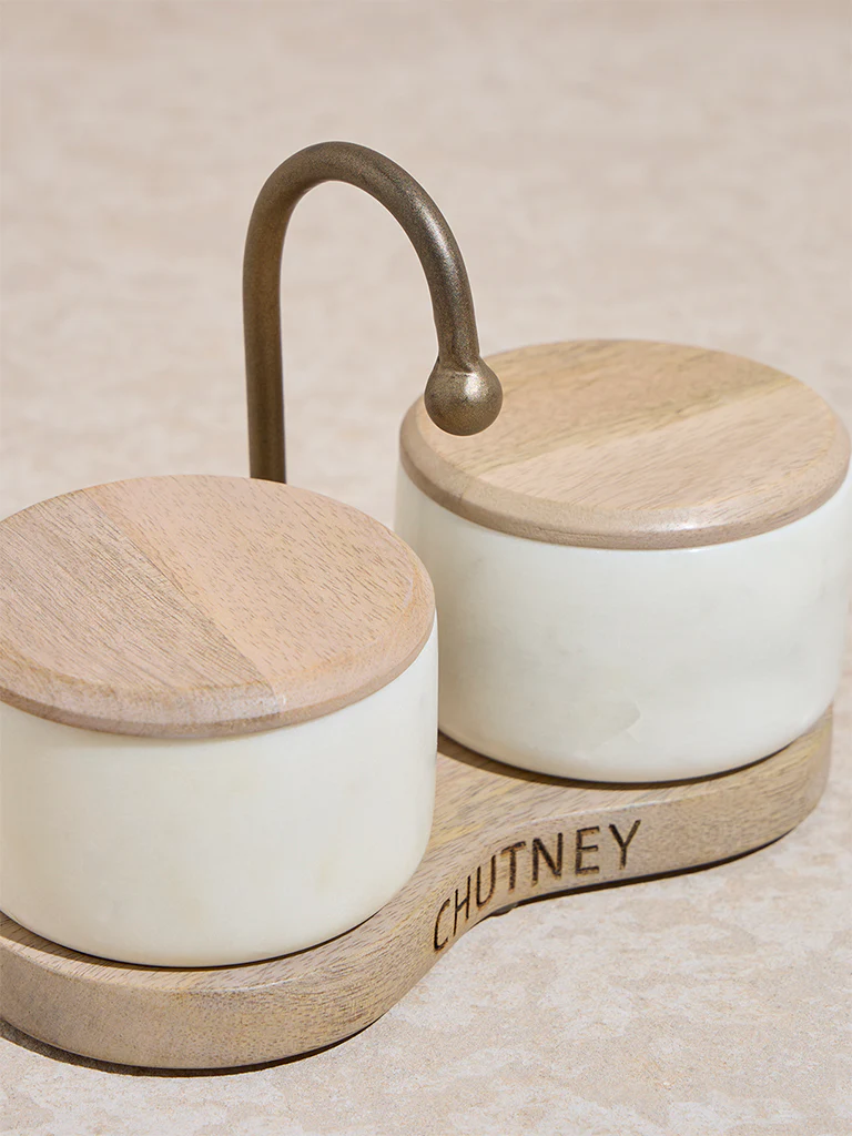 Westside Home Beige Marble Chutney Bowl (Set of 2) - Image 3