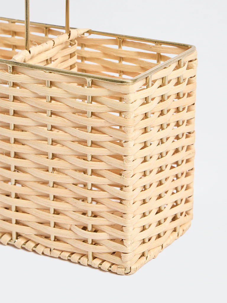 Westside Home Beige Rattan Woven Cutlery Holder - Image 3