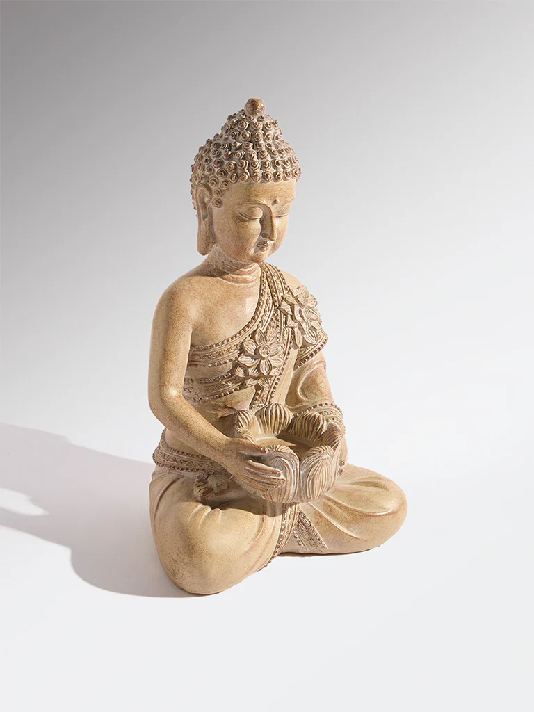 Westside Home Beige Resin Buddha with Tealight Candle Holder - Image 2