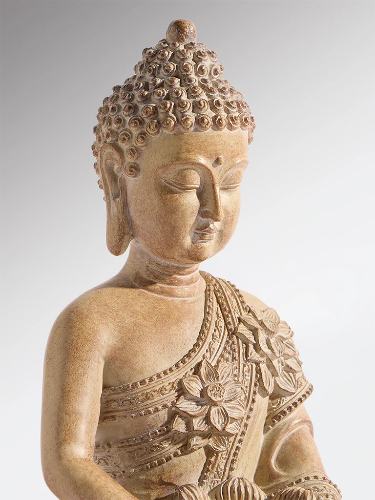 Westside Home Beige Resin Buddha with Tealight Candle Holder - Image 3