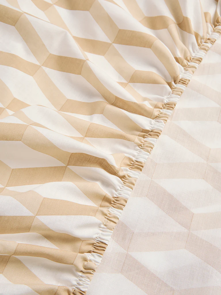 Westside Home Beige Rhombus Printed Fitted King Bed Sheet Set - Image 3
