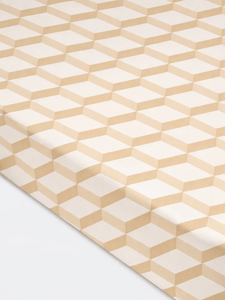 Westside Home Beige Rhombus Printed Fitted Queen Bed Sheet Set - Image 2