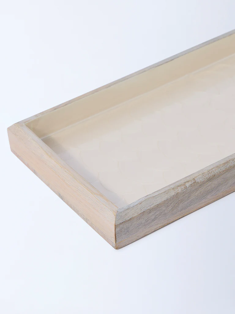 Westside Home Beige Shell-Detailed Wooden Serving Tray - Image 3