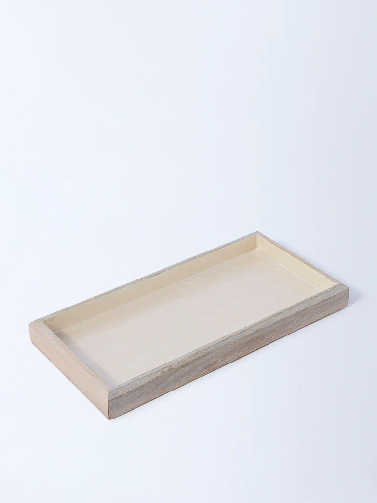 Westside Home Beige Shell-Detailed Wooden Serving Tray - Image 2
