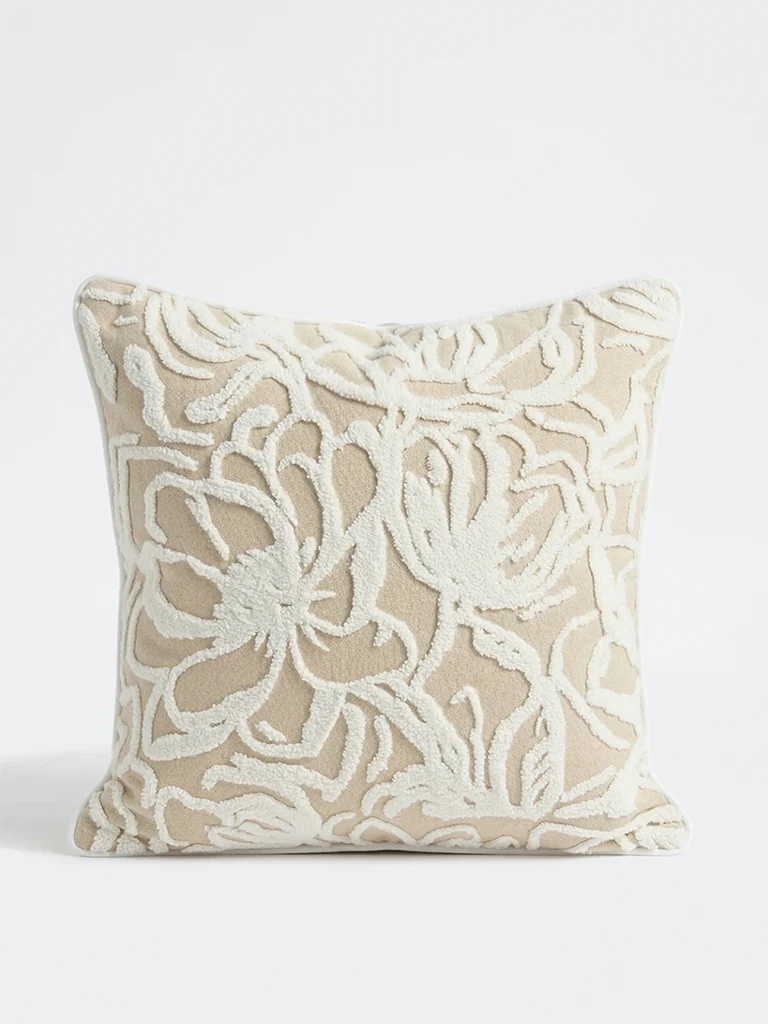 Westside Home Beige Stripe-Textured Cushion Cover