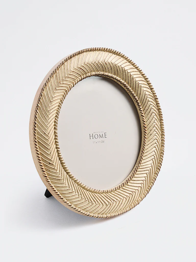 Westside Home Beige Stripe-Textured Round Photo Frame - Image 3