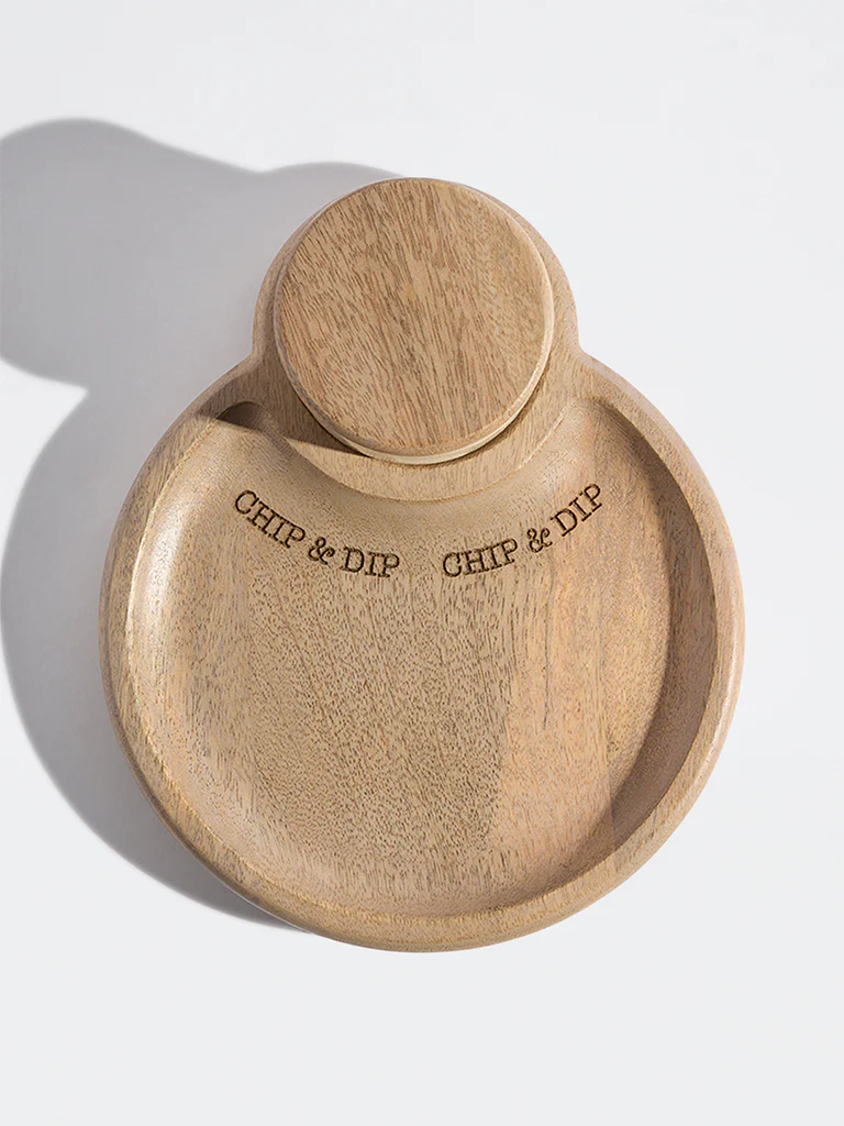 Westside Home Beige Typographic Wooden Chip and Dip Platter - Image 2
