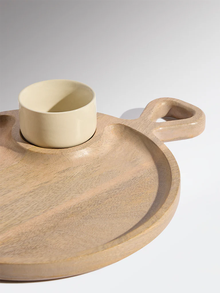 Westside Home Beige Wooden Chip and Dip with Bowl - Image 4