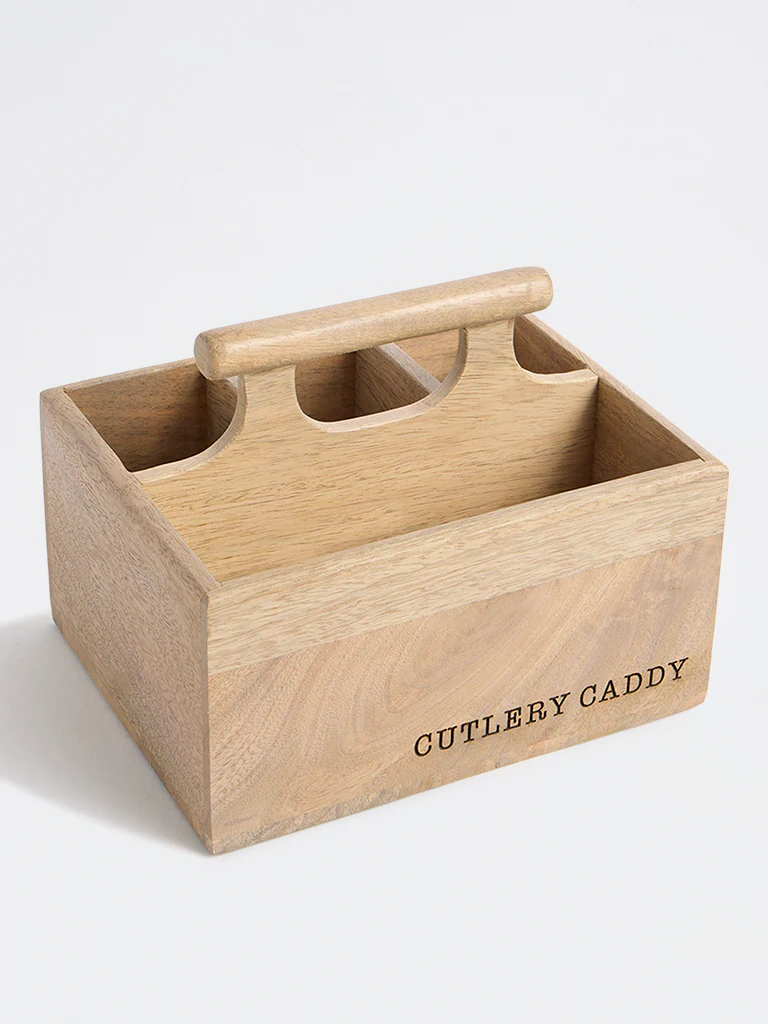 Westside Home Beige Wooden Cutlery Caddy - Image 2