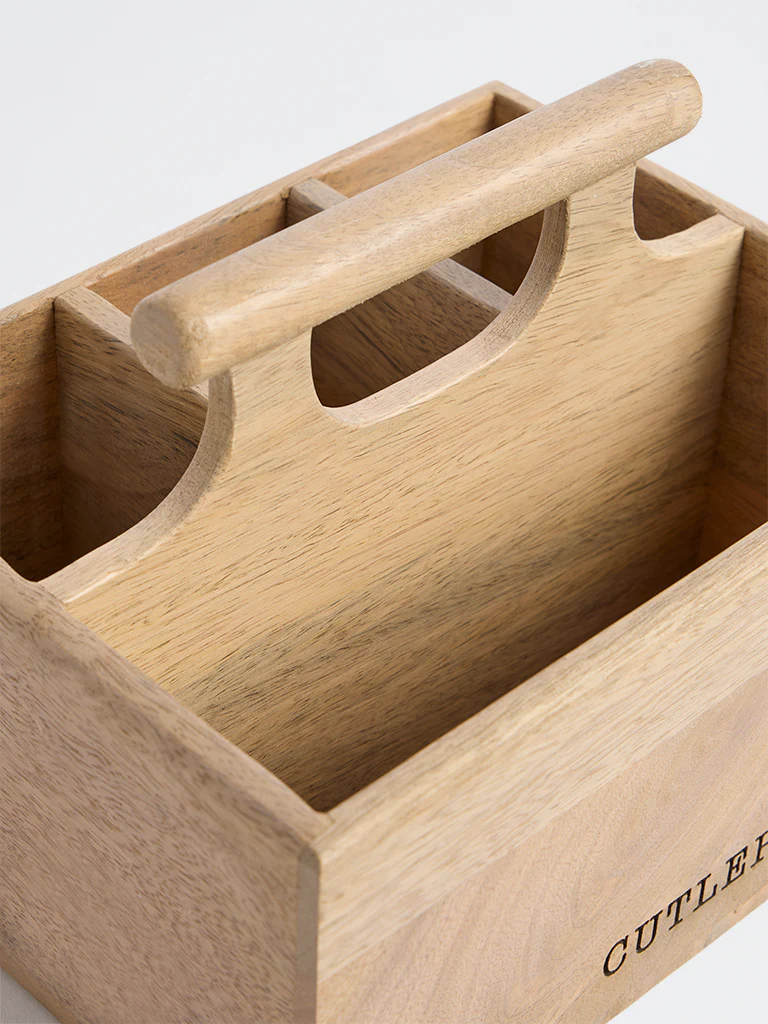 Westside Home Beige Wooden Cutlery Caddy - Image 3
