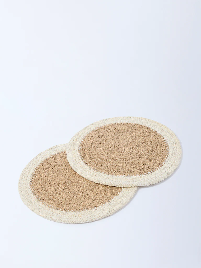 Westside Home Beige Woven-Textured Trivets (Set of 2) - Image 2