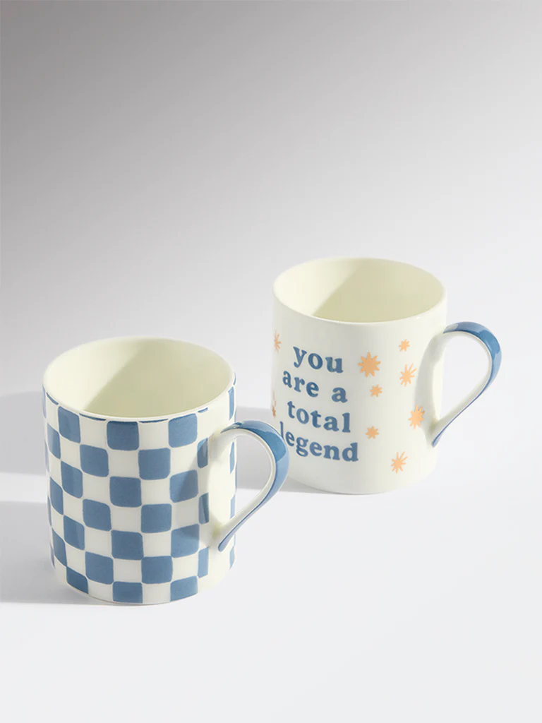 Westside Home Blue and Gold Printed Mugs (Set of 2) - Image 2