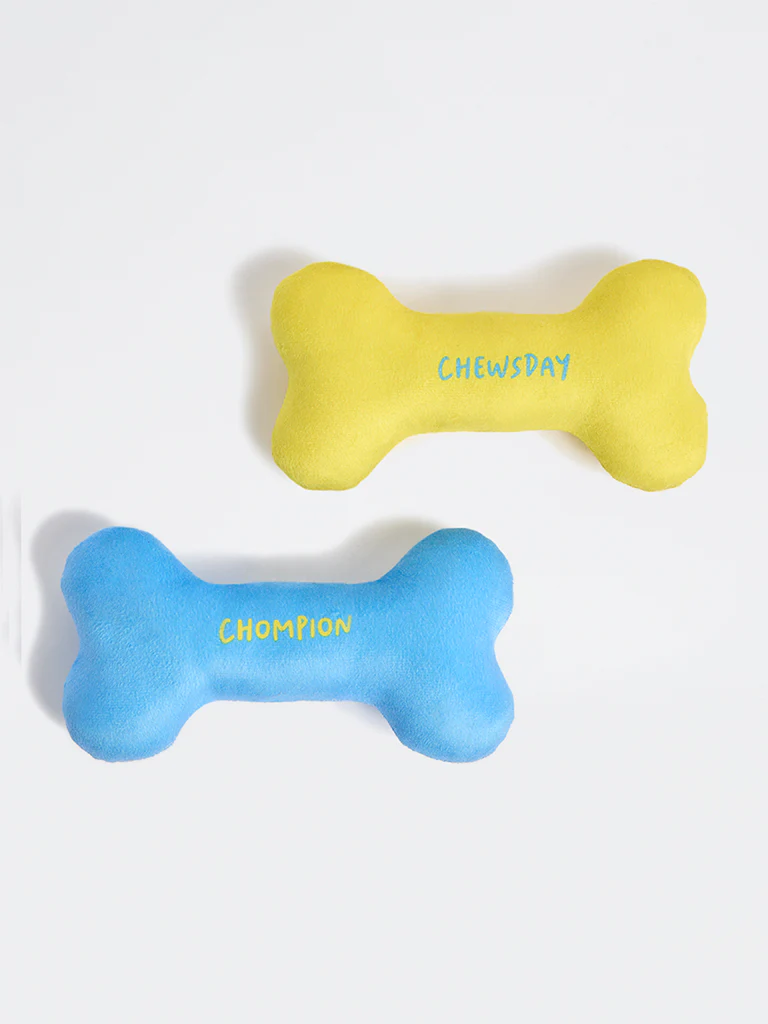 Westside Home Blue And Yellow Bone-Shaped Plush Pet Toys (Set of 2) - Image 3