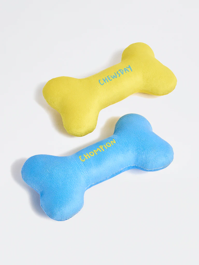 Westside Home Blue And Yellow Bone-Shaped Plush Pet Toys (Set of 2) - Image 4