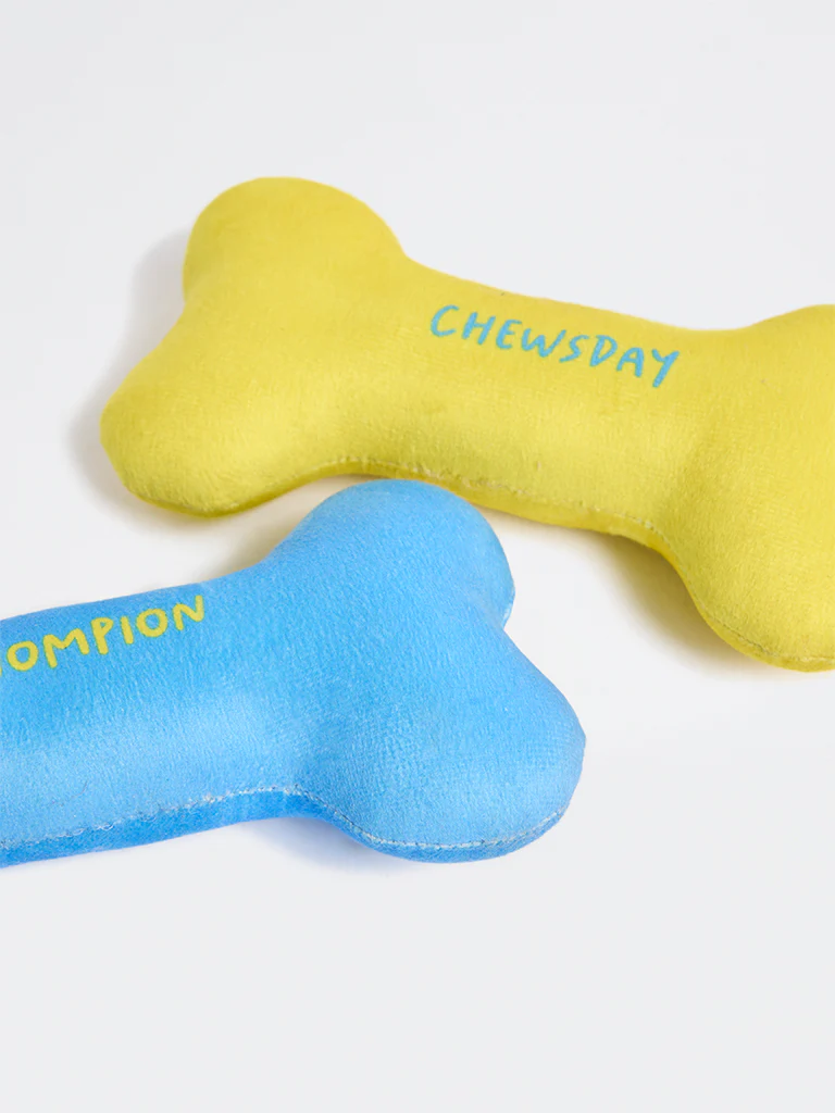 Westside Home Blue And Yellow Bone-Shaped Plush Pet Toys (Set of 2) - Image 5