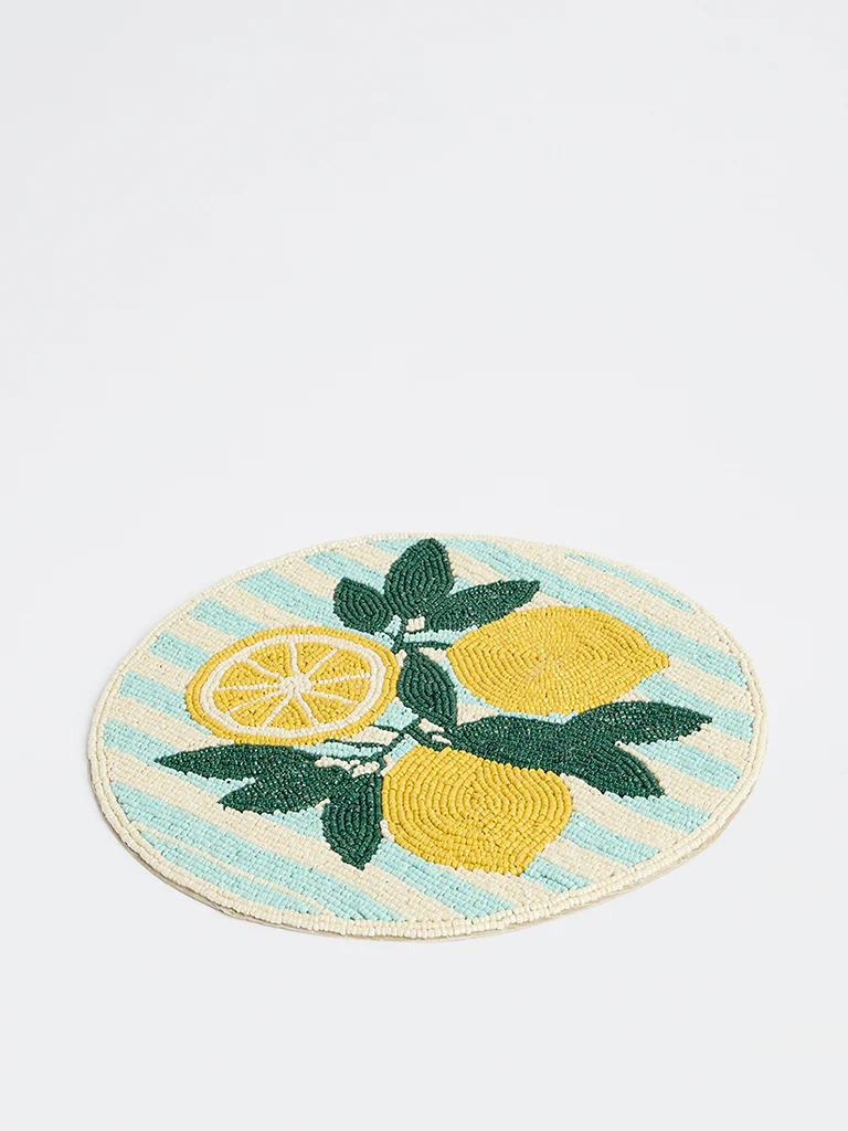 Westside Home Blue and Yellow Lemon Beaded Placemat - Image 2