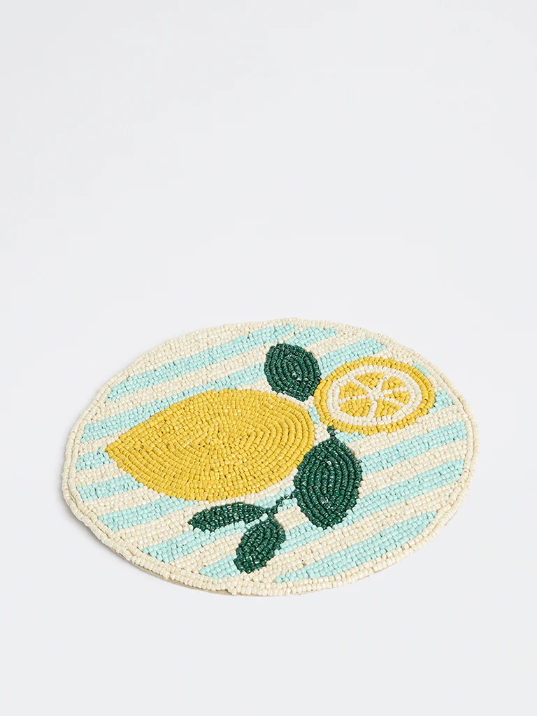 Westside Home Blue and Yellow Lemon Beaded Trivet - Image 2