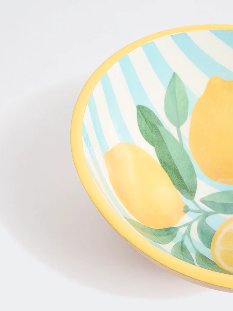 Westside Home Blue and Yellow Lemon Design Bowl - Image 3