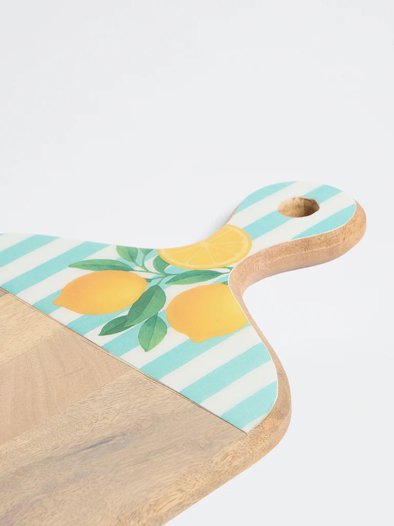 Westside Home Blue and Yellow Lemon Design Wooden Chopper - Image 3