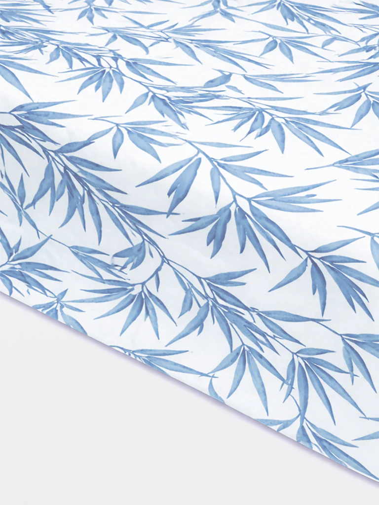 Westside Home Blue Bamboo Leaf Printed Queen Bed Sheet Set - Image 3