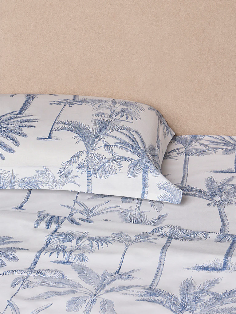 Westside Home Blue Botanical Design Queen Bed Sheet Set