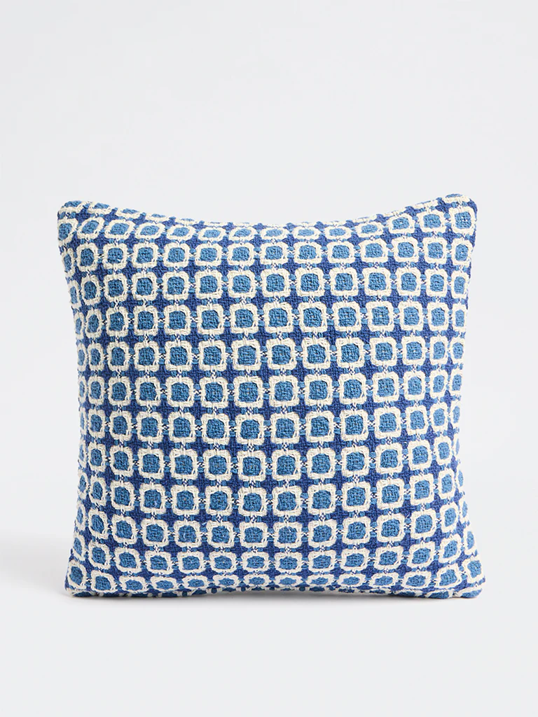 Westside Home Blue Checkered Embroidered Cushion Cover - Image 2