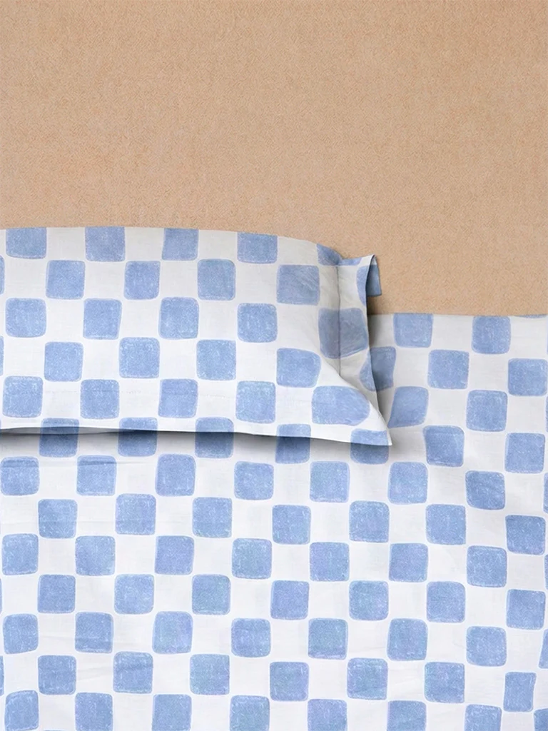 Westside Home Blue Checkered Fitted King Bed Sheet Set - Image 2