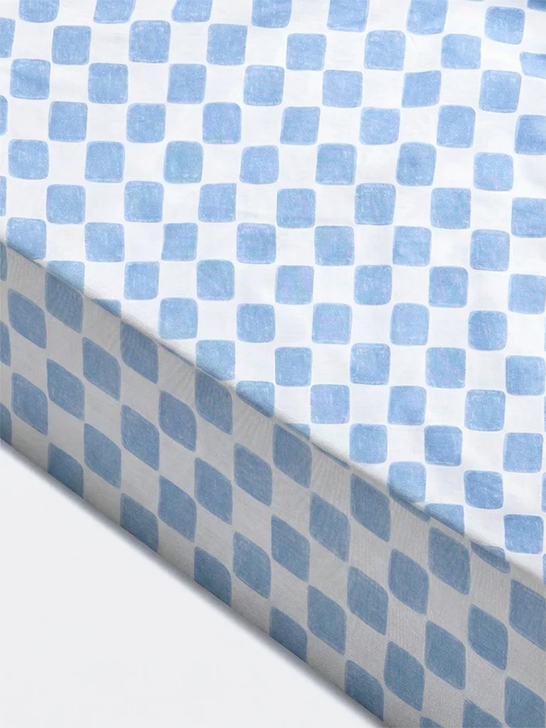 Westside Home Blue Checkered Fitted King Bed Sheet Set - Image 3