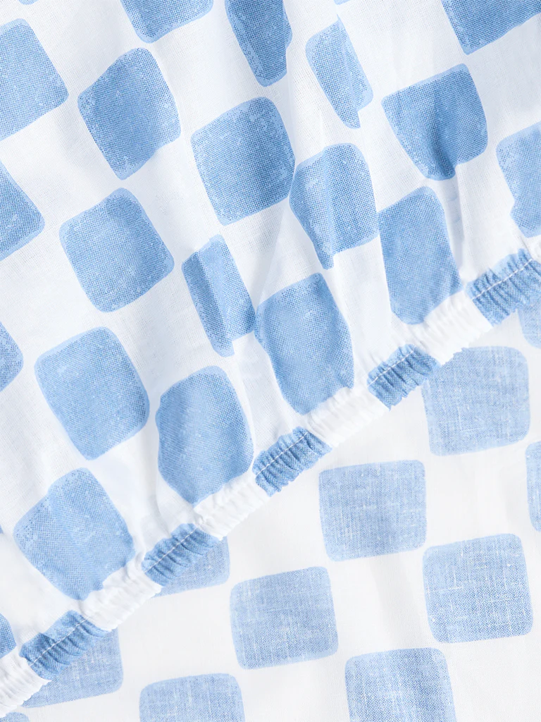 Westside Home Blue Checkered Fitted King Bed Sheet Set - Image 4