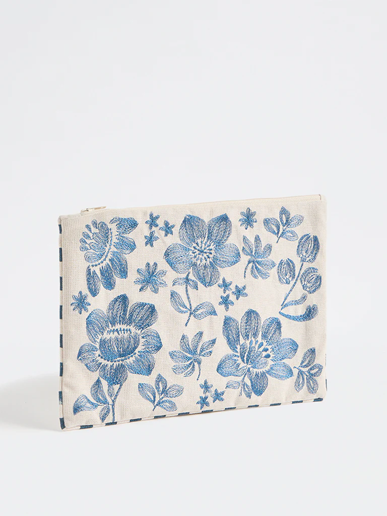 Westside Home Blue Floral Embroidered Pouch - Image 2