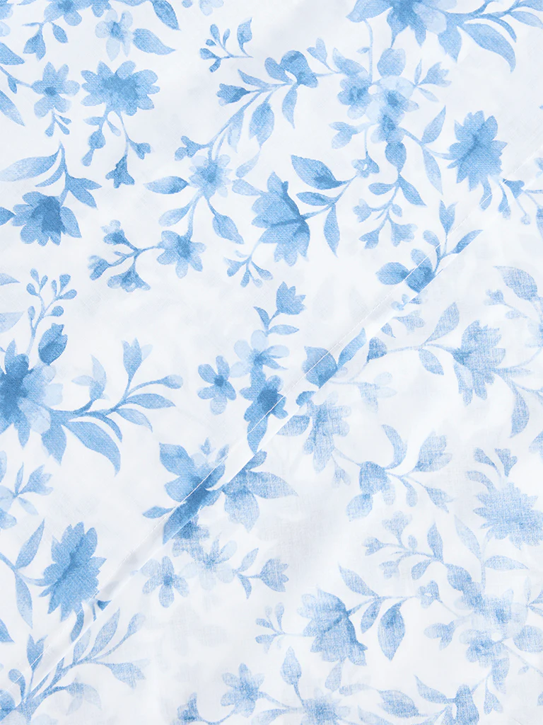 Westside Home Blue Floral Printed King Bed Sheet Set - Image 4