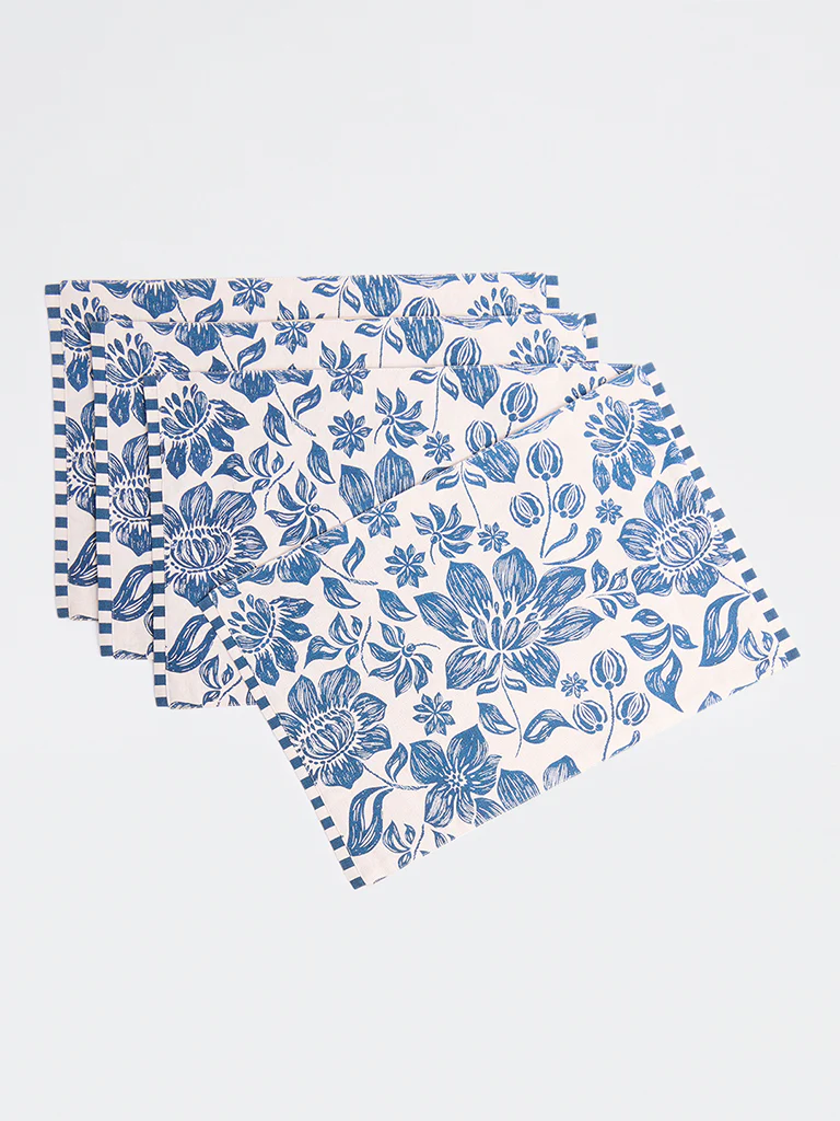 Westside Home Blue Floral Printed Placemats (Set of 4) - Image 3