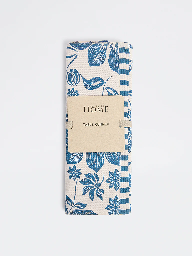 Westside Home Blue Floral Printed Table Runner - Image 2