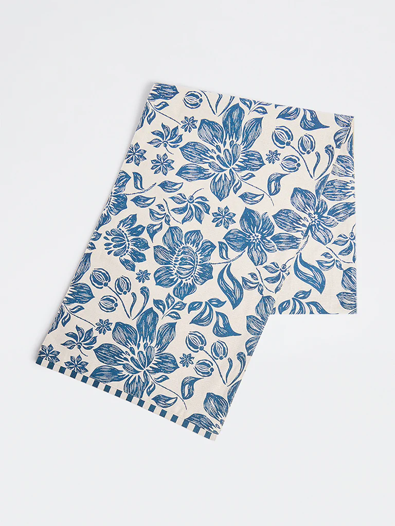 Westside Home Blue Floral Printed Table Runner - Image 3