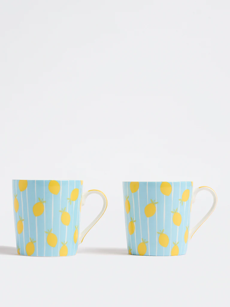 Westside Home Blue Lemon Design Mugs - (Set of 2) - Image 2