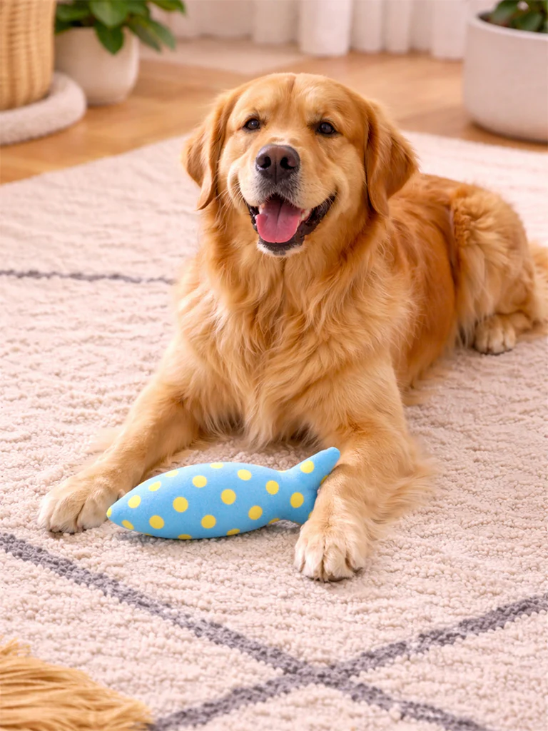 Westside Home Blue Polka-Dot Fish-Shaped Plush Pet Toy