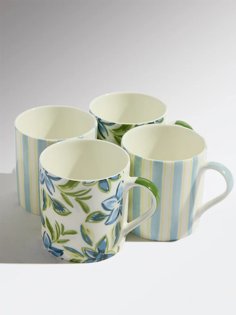 Westside Home Blue Printed Mugs - (Set of 4) - Image 3
