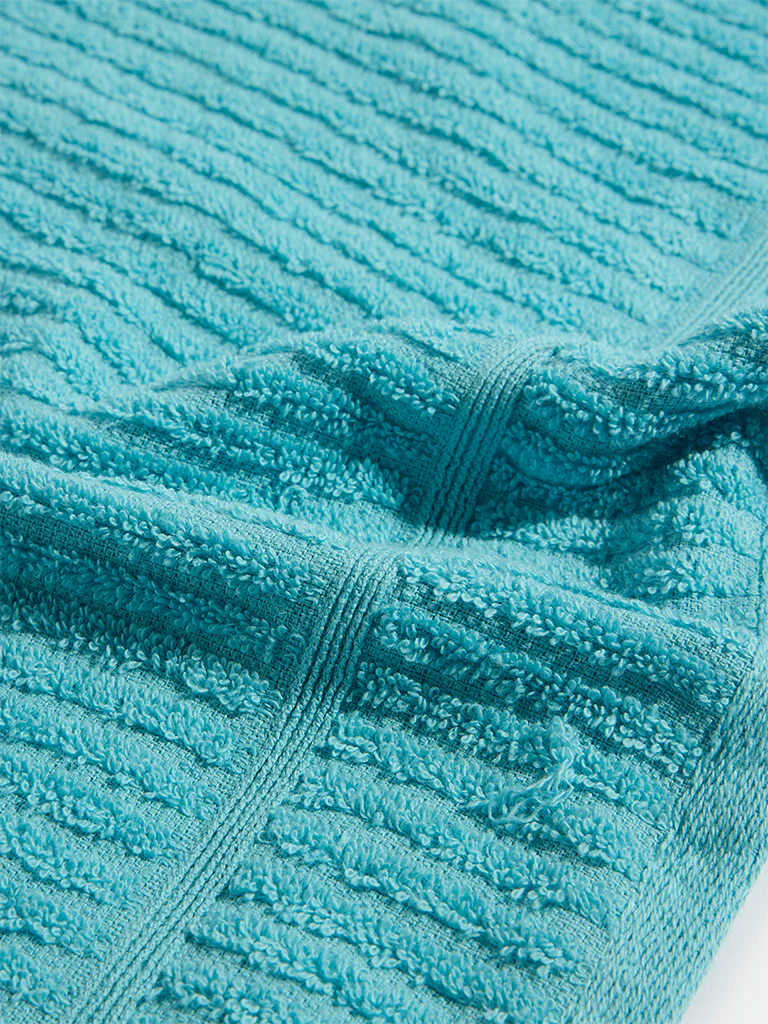 Westside Home Blue Self-Striped Bath Towel - Image 3