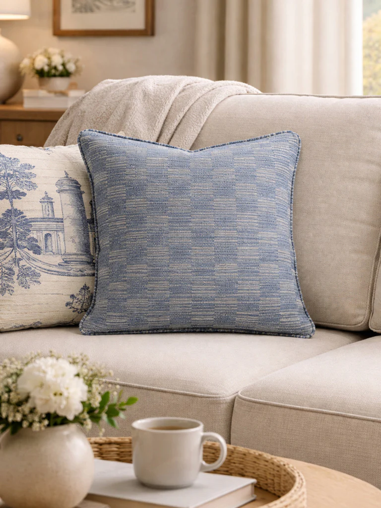 Westside Home Blue Stripe-Textured Cushion Cover
