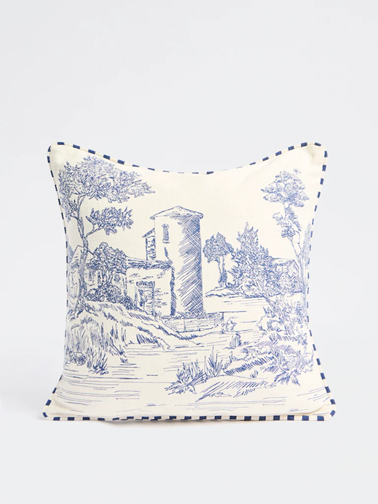 Westside Home Blue Toile-Printed Cushion Cover - Image 2