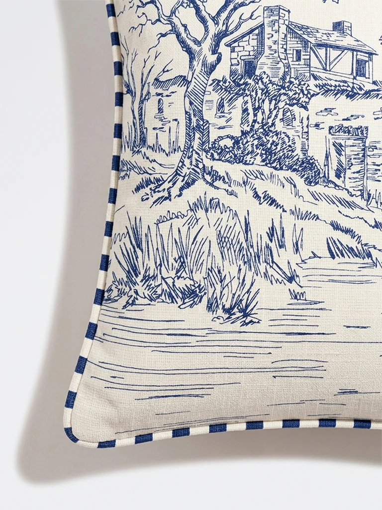 Westside Home Blue Toile-Printed Cushion Cover - Image 4