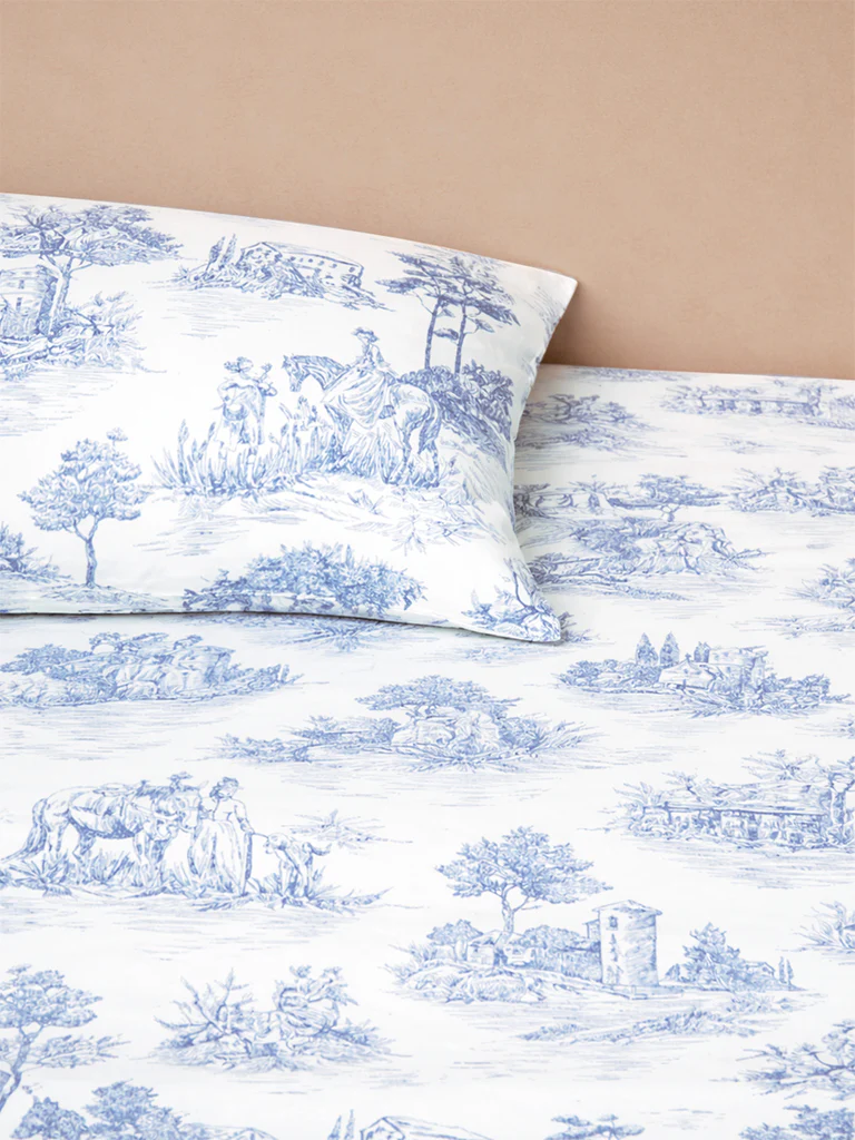 Westside Home Blue Toile Printed King Bed Sheet Set - Image 2