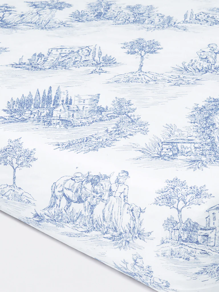 Westside Home Blue Toile Printed Queen Bed Sheet Set - Image 3