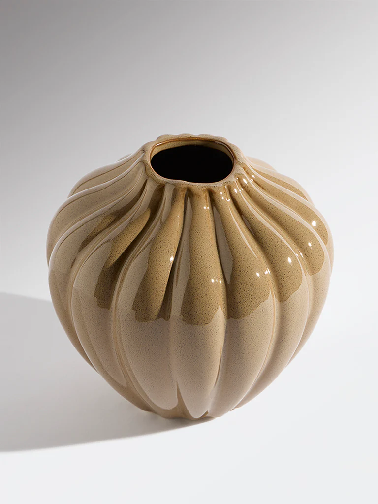 Westside Home Brown Ceramic Striped Vase - Large - Image 2