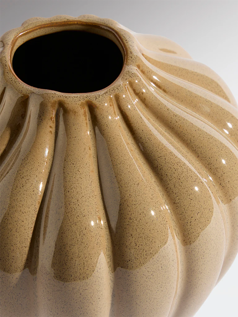 Westside Home Brown Ceramic Striped Vase - Large - Image 3