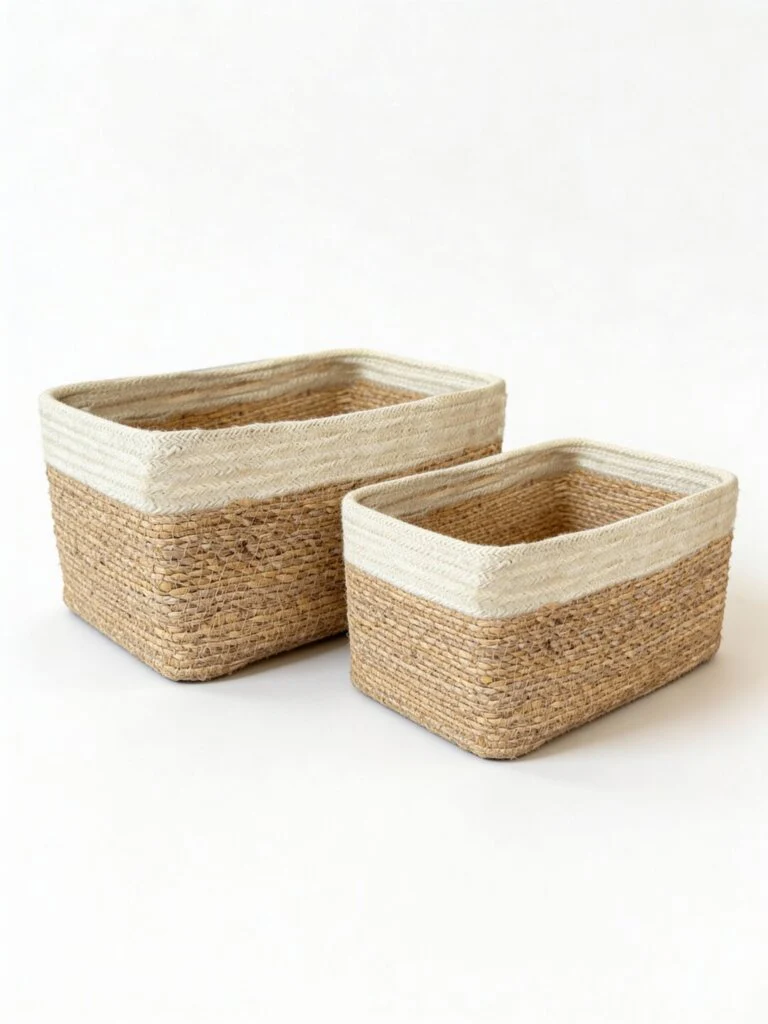 Westside Home Brown Colour-Blocked Seagrass Basket (Set of 2) - Image 2