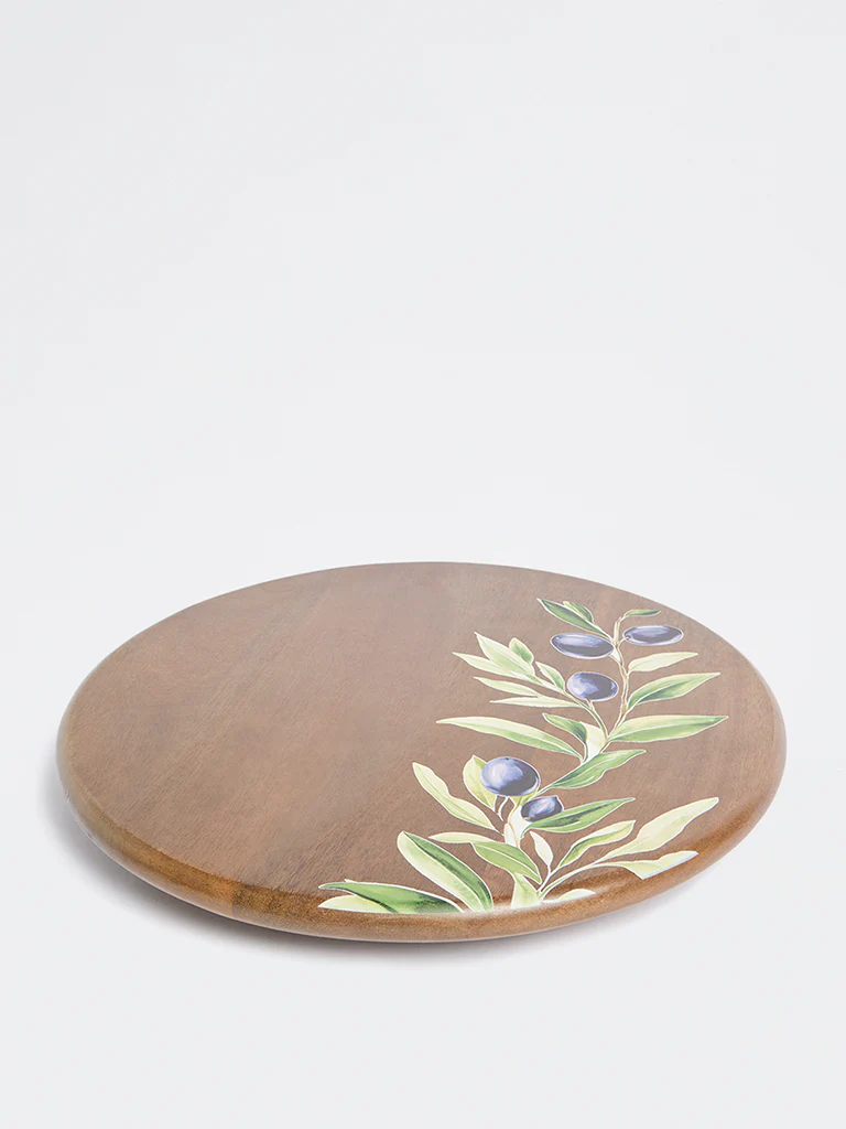Westside Home Brown Floral Design Wooden Lazy Susan - Image 2