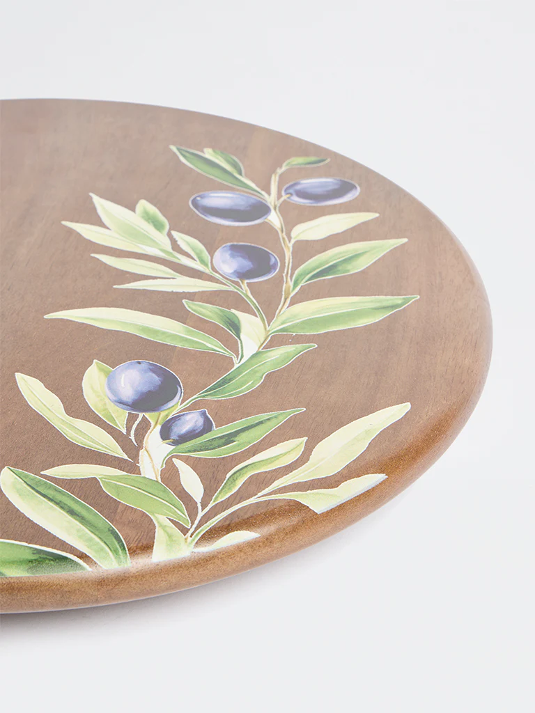 Westside Home Brown Floral Design Wooden Lazy Susan - Image 3